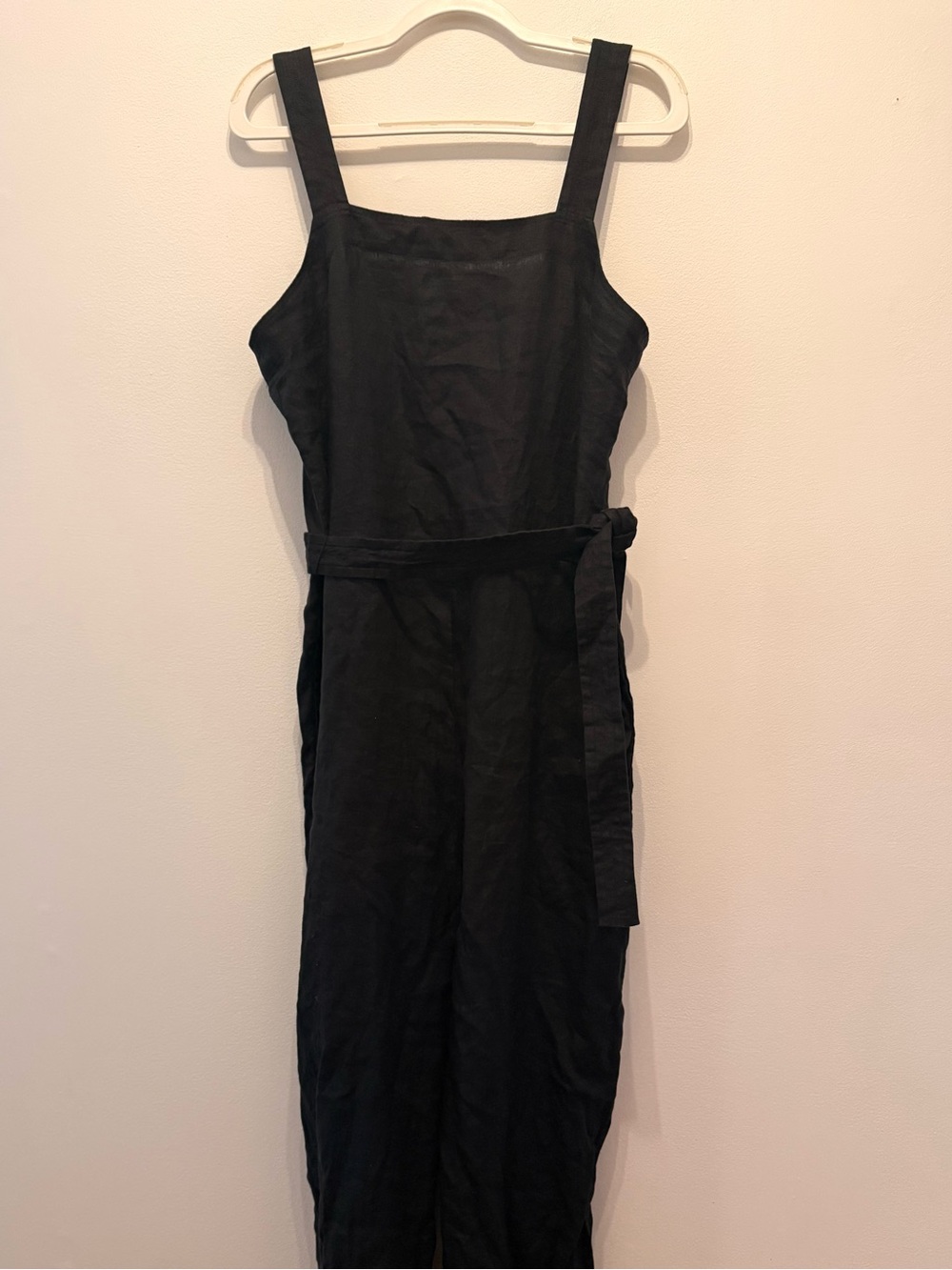 Everlane Black Linen-Strap Jumpsuit with Waist Tie